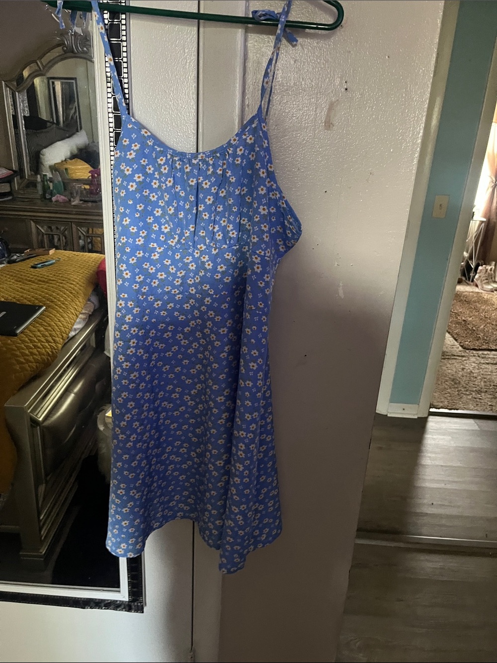 Blue Daisy Print Mini Slip Dress with Adjustable Straps